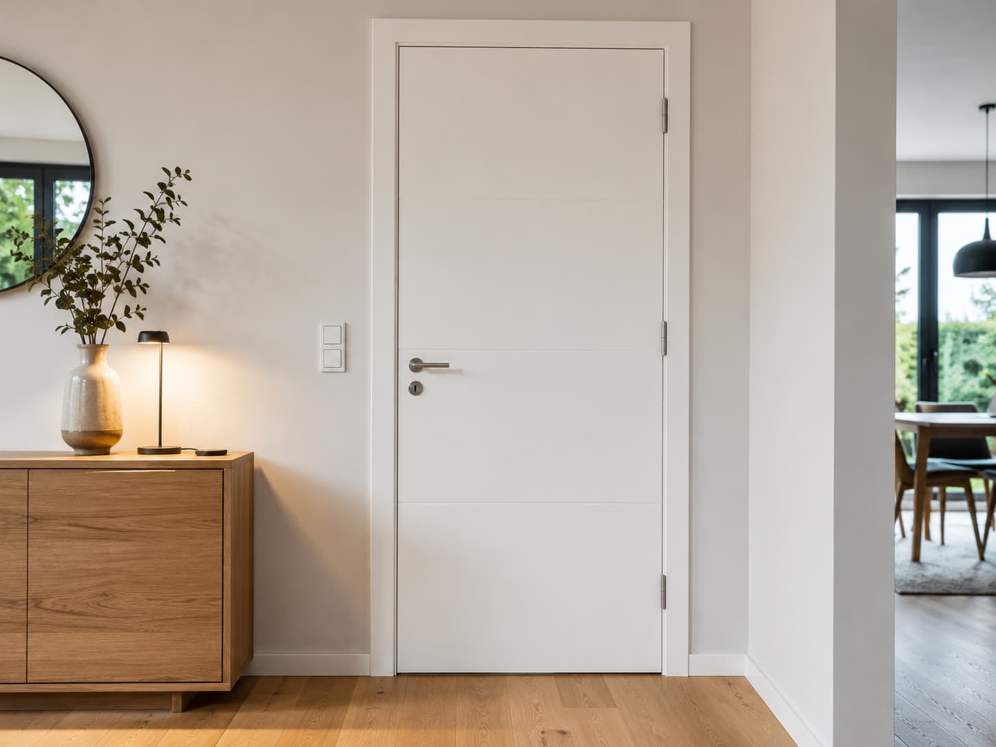 Porte intérieure blanche dans un couloir lumineux