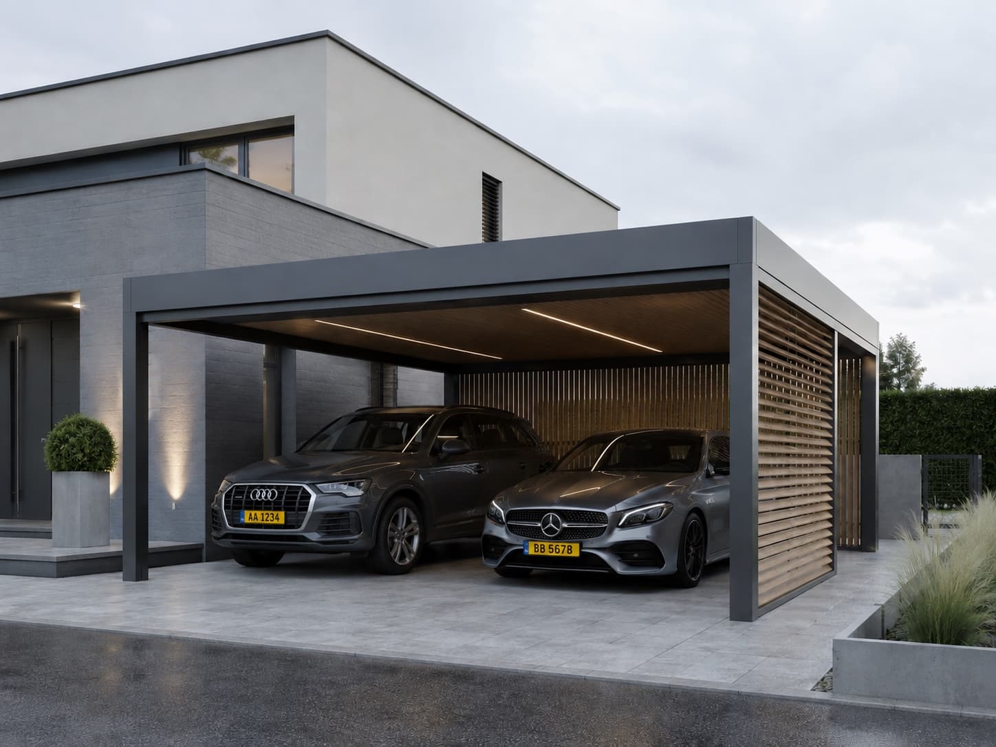 Carport en acier et aluminium pour deux véhicules