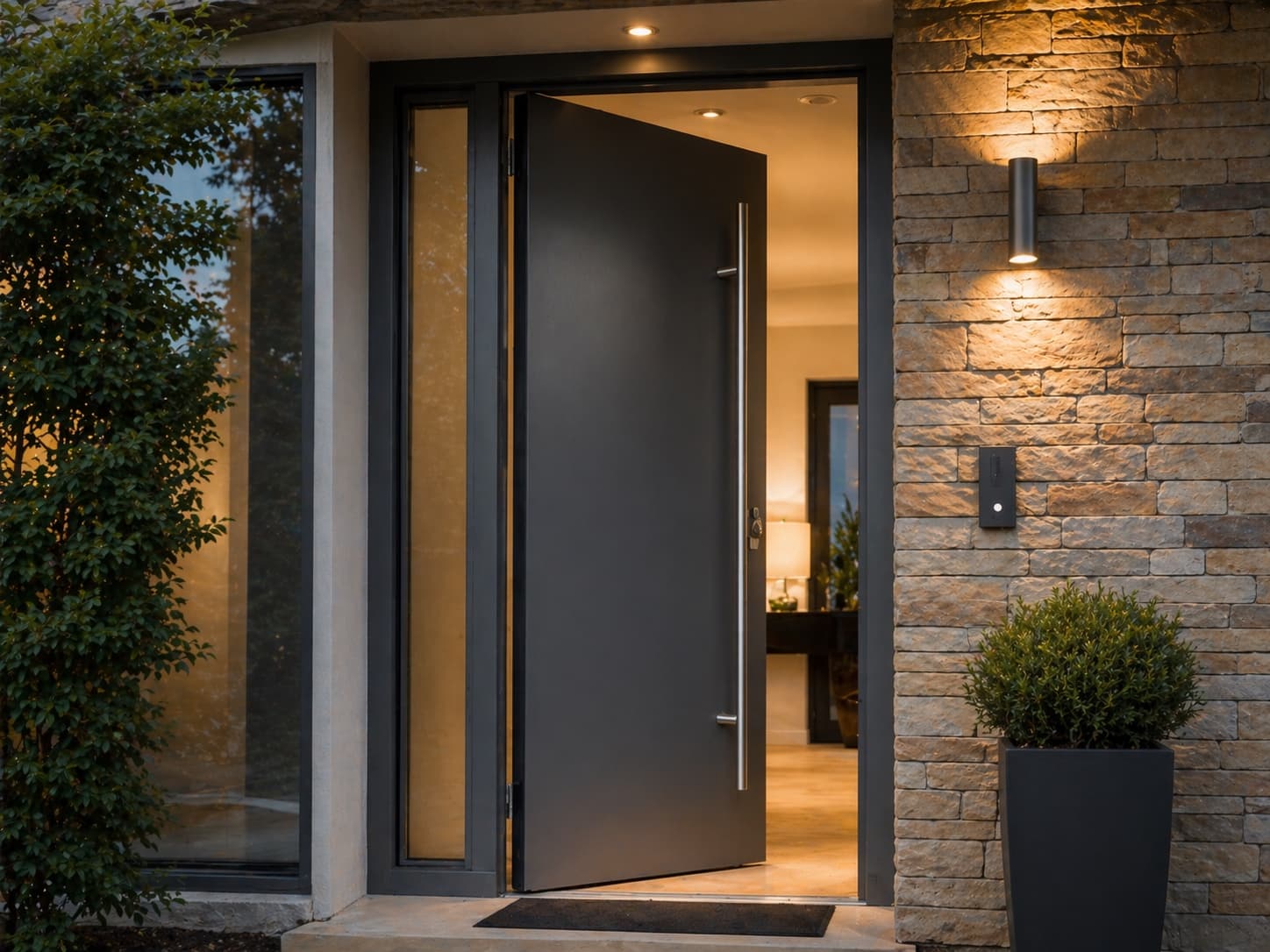 Porte d'entrée en bois dans une maison luxembourgeoise